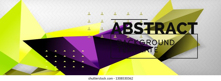 Abstrakter Hintergrund, fliegende, geometrische Dreieckszusammensetzung auf Grau. Vectortechno-Design-Bildschirmhintergrund