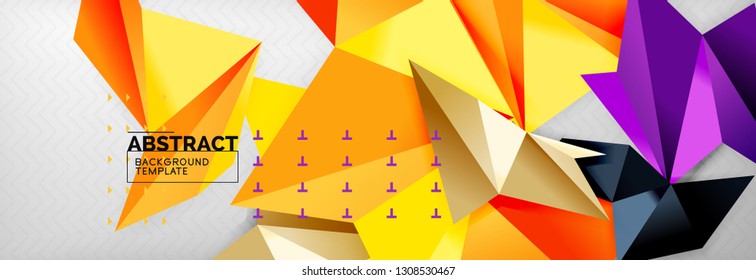 Abstract background, flying color geometric triangles composition on grey. Vector techno design wallpaper