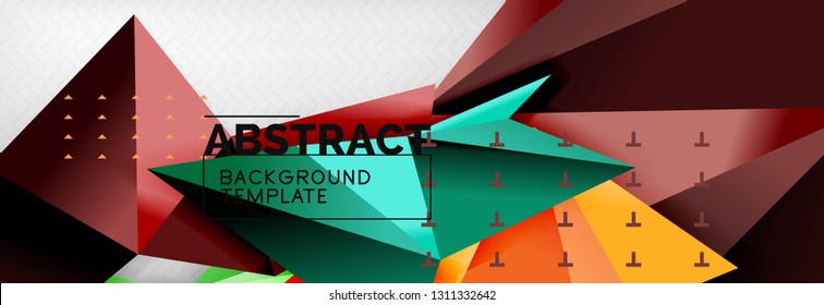 Abstract background, flying color geometric triangles composition on grey. Vector techno design wallpaper