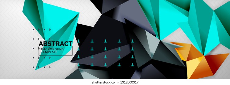 Fondo abstracto, composición de triángulos geométricos de color volante sobre gris. Papel de pantalla de diseño de tecnología vectorial
