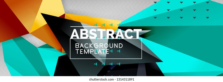 Abstract background, flying color geometric triangles composition on grey. Vector techno design wallpaper