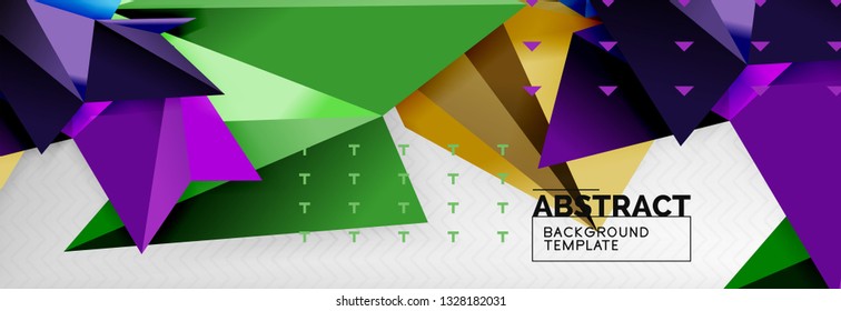 Fondo abstracto, composición de triángulos geométricos de color volante sobre gris. Papel de pantalla de diseño de tecnología vectorial