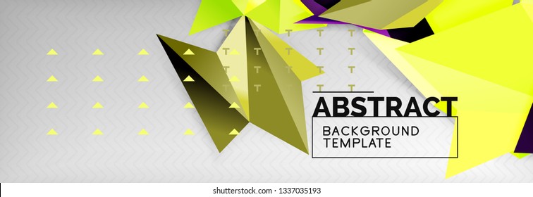 Abstrakter Hintergrund, fliegende, geometrische Dreieckszusammensetzung auf Grau. Vectortechno-Design-Bildschirmhintergrund
