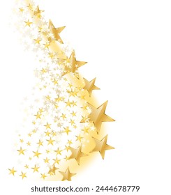 Abstract background with flying golden stars, over white background, vector illustration 