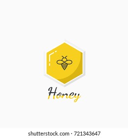 Abstract background with flying honeybee and  yellow honey comb. 