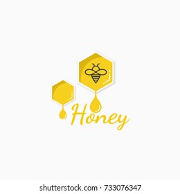 Abstract background with flying honeybee and  yellow honey comb. 