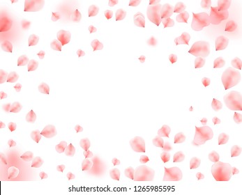Abstract background with flying pink rose petals. Vector illustration