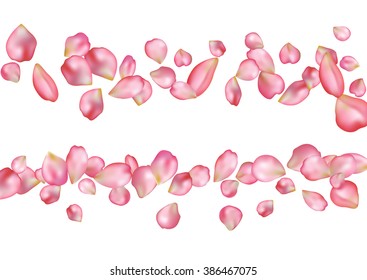 Abstract background with flying pink rose petals. Vector illustration isolated on a white background.