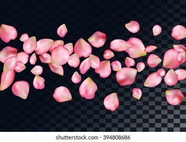 Abstract background with flying pink rose petals.