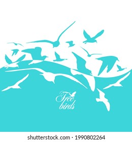 Abstract background with flying seagulls. Vector illustration