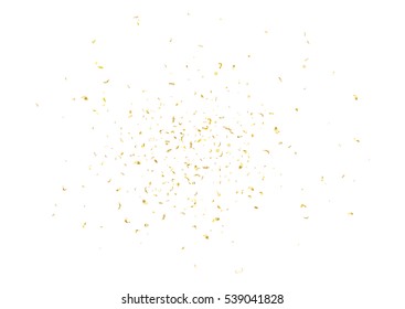 Abstract background with flying subtle golden gradient confetti. Vector illustration isolated on white background. Blank holiday template.