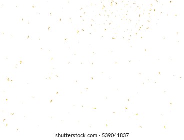 Abstract background with flying subtle golden gradient confetti. Vector illustration isolated on white background. Blank holiday template.