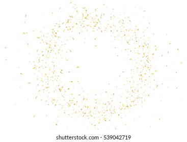 Abstract background with flying subtle golden gradient confetti. Vector illustration isolated on white background. Blank holiday template.