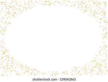 Abstract background with flying subtle golden gradient confetti. Vector illustration isolated on white background. Blank holiday template.