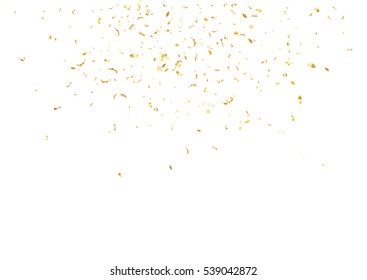 Abstract background with flying subtle golden gradient confetti. Vector illustration isolated on white background. Blank holiday template.