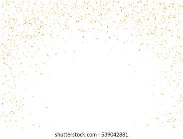 Abstract background with flying subtle golden gradient confetti. Vector illustration isolated on white background. Blank holiday template.
