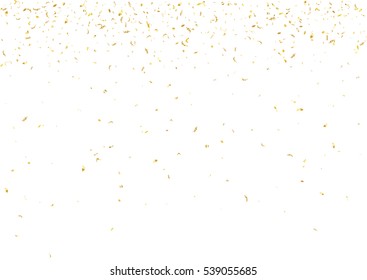 Abstract background with flying subtle golden gradient confetti. Vector illustration isolated on white background. Blank holiday card template.