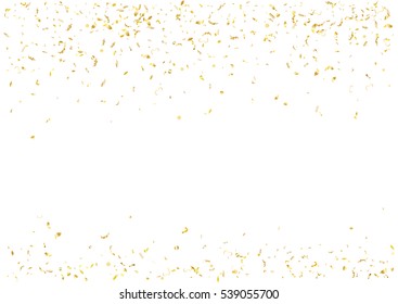 Abstract background with flying subtle golden gradient confetti. Vector illustration isolated on white background. Blank holiday card template.