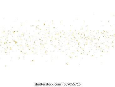 Abstract background with flying subtle golden gradient confetti. Vector illustration isolated on white background. Blank holiday card template.