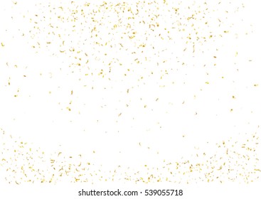 Abstract background with flying subtle golden gradient confetti. Vector illustration isolated on white background. Blank holiday card template.