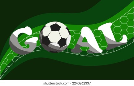 Abstract background in the form of a football field with a ball and a net and a large inscription GOAL. Imitation of a football game. The theme of football. The movement of the ball along the line