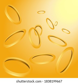 
abstract background in the form of golden rings on a yellow background