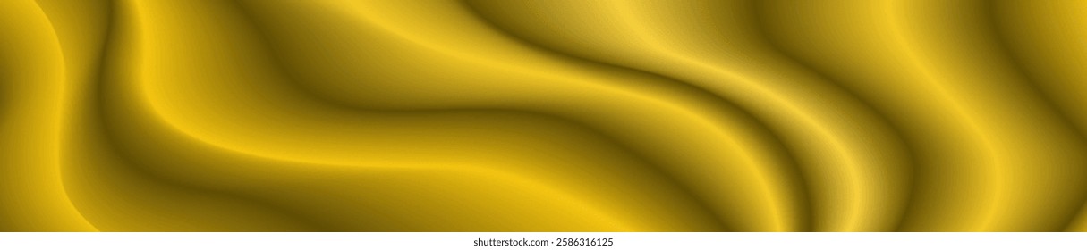 abstract background in the form of a horizontal decorative panel with a gradient effect. The background is bright yellow with wavy lines, a wavy silk pattern.feeling of depth and volume. 