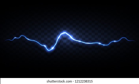 Abstract background in the form of lightning. A powerful charge causes many sparks. Power of nature. Bright curved line on a black background. Illuminated path. Vector background
