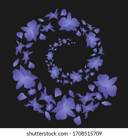 Fondo abstracto en forma de flores orquídeas girando en un vórtice. Ilustración del vector en un fondo oscuro