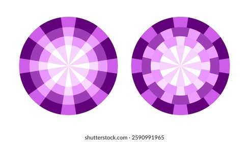 Abstract background in the form of sun rays with purple shades. Vector illustration in two views Design purple palette, target