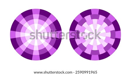 Abstract background in the form of sun rays with purple shades. Vector illustration in two views Design purple palette, target
