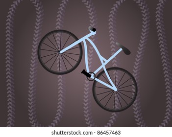 Abstract background formed by tire print of a light blue mountain  bike staying on the rear wheel