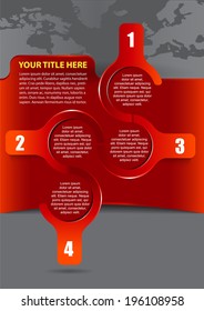 Abstract background with four steps and continents. Can be used for brochure, poster or flyer