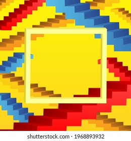 Abstract background with frame and colored ladders on yellow background.