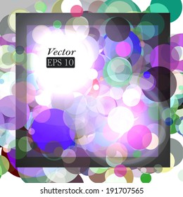 Abstract background with frame and colorful translucent circles. Vector format.