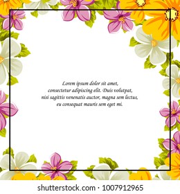 abstract background frame of flowers. For design postcards, greeting, invitation for a birthday, wedding, party, holiday, celebration. For the decoration. Vector illustration