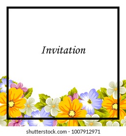 abstract background frame of flowers. For design postcards, greeting, invitation for a birthday, wedding, party, holiday, celebration. For the decoration. Vector illustration
