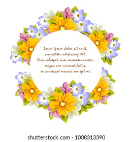 abstract background frame of flowers. For design postcards, greeting, invitation for a birthday, wedding, party, holiday, celebration. For the decoration. Vector illustration