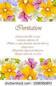 abstract background frame of flowers. For design postcards, greeting, invitation for a birthday, wedding, party, holiday, celebration. For the decoration. Vector illustration