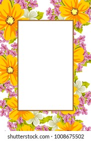 abstract background frame of flowers. For design postcards, greeting, invitation for a birthday, wedding, party, holiday, celebration. For the decoration. Vector illustration