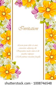 abstract background frame of flowers. For design postcards, greeting, invitation for a birthday, wedding, party, holiday, celebration. For the decoration. Vector illustration