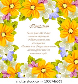 abstract background frame of flowers. For design postcards, greeting, invitation for a birthday, wedding, party, holiday, celebration. For the decoration. Vector illustration