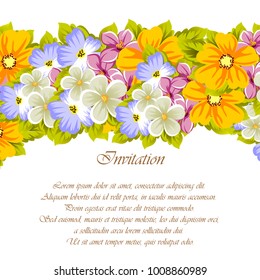 abstract background frame of flowers. For design postcards, greeting, invitation for a birthday, wedding, party, holiday, celebration. For the decoration. Vector illustration