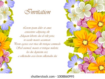 abstract background frame of flowers. For design postcards, greeting, invitation for a birthday, wedding, party, holiday, celebration. For the decoration. Vector illustration