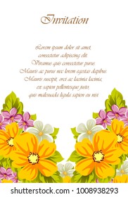 abstract background frame of flowers. For design postcards, greeting, invitation for a birthday, wedding, party, holiday, celebration. For the decoration. Vector illustration