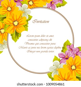 abstract background frame of flowers. For design postcards, greeting, invitation for a birthday, wedding, party, holiday, celebration. For the decoration. Vector illustration