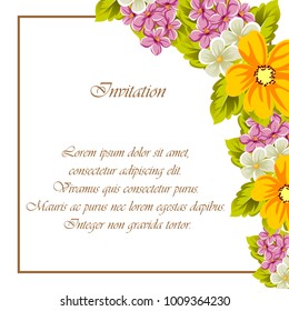 abstract background frame of flowers. For design postcards, greeting, invitation for a birthday, wedding, party, holiday, celebration. For the decoration. Vector illustration