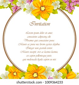 abstract background frame of flowers. For design postcards, greeting, invitation for a birthday, wedding, party, holiday, celebration. For the decoration. Vector illustration