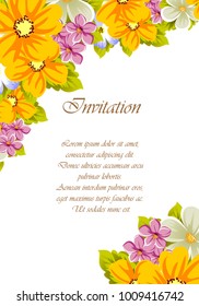 abstract background frame of flowers. For design postcards, greeting, invitation for a birthday, wedding, party, holiday, celebration. For the decoration. Vector illustration