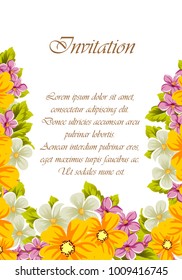 abstract background frame of flowers. For design postcards, greeting, invitation for a birthday, wedding, party, holiday, celebration. For the decoration. Vector illustration